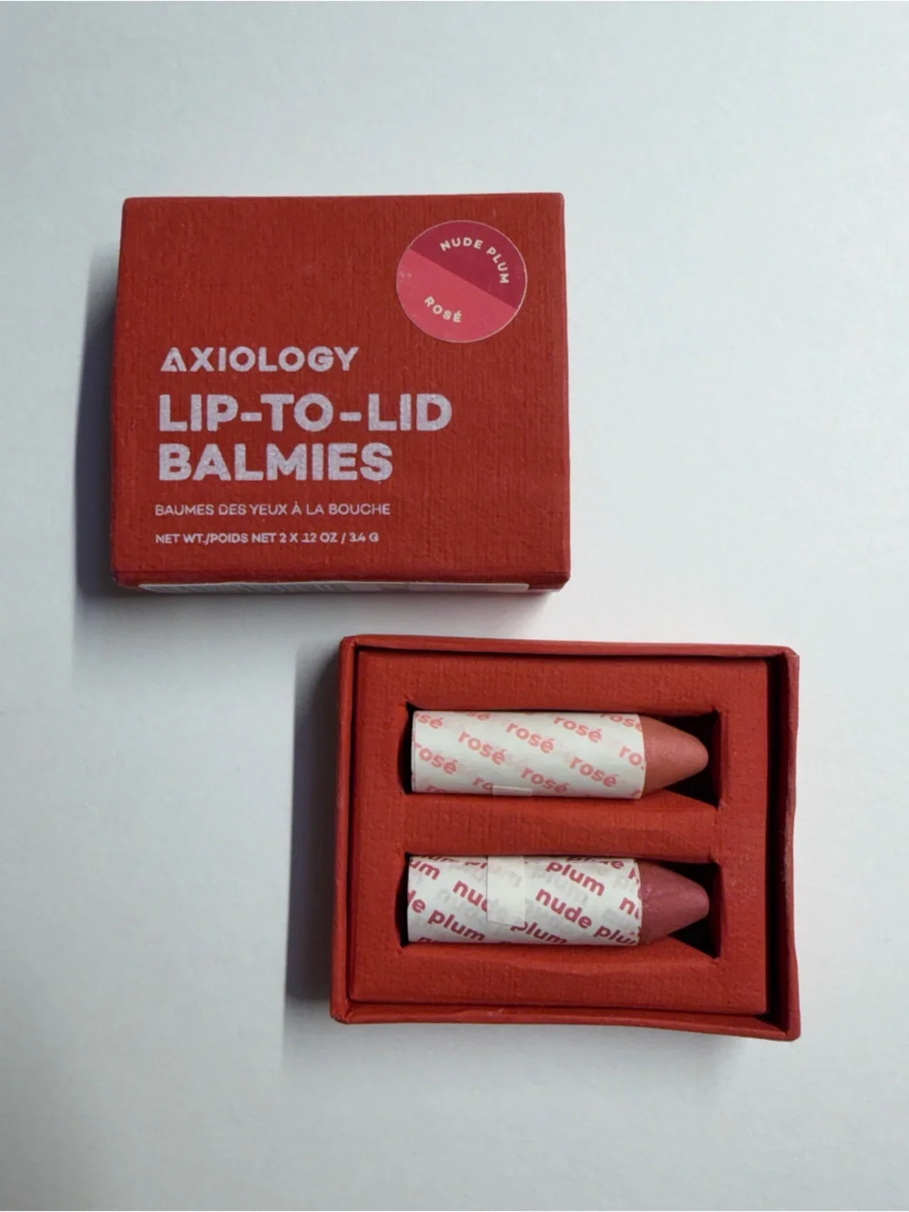 Axiology Lip to Lid Balmies 2-Pack Nude Plum Rose NEW